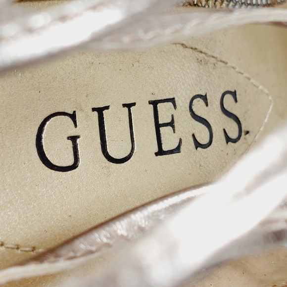 Guess Glitter Gold Open Toe Zip Gladiator Ankle Wrap Stiletto Heels V617 - Picture 10 of 12